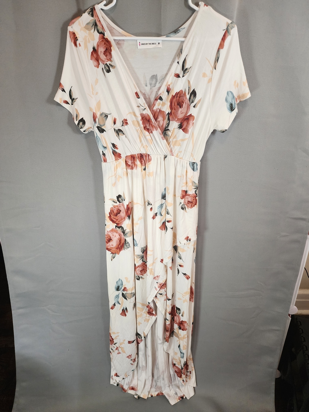 Cream Floral Wrap Maxi Dress with Rose Print